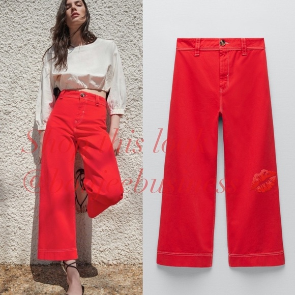 ZARA Z1975 BNWT Wide Leg Topstitched Culotte Jeans - Picture 2 of 6
